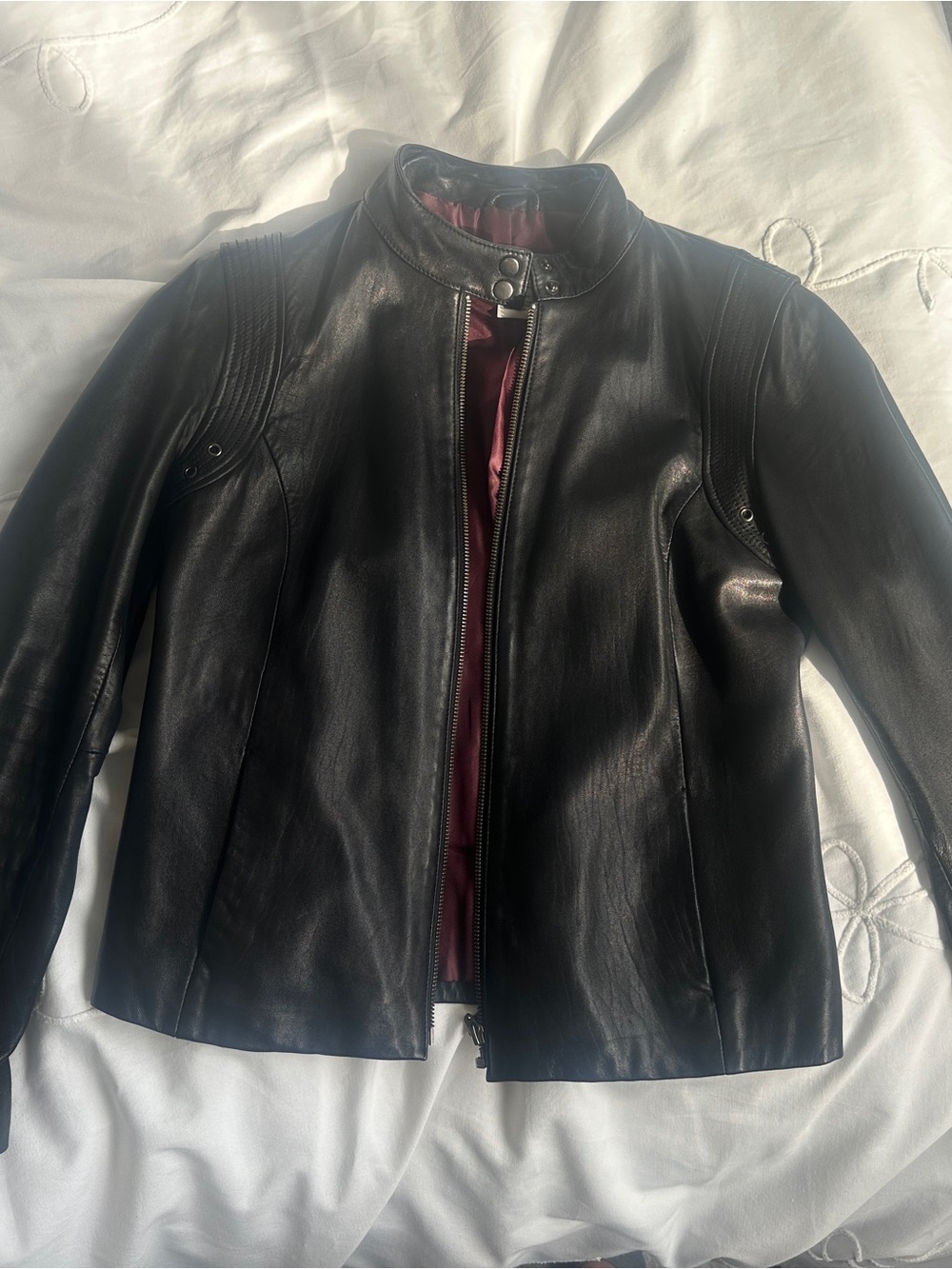 Vintage Calvin Klein Black Leather Women's Moto Jacket - Classic Minimal Design